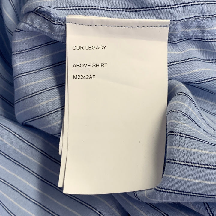 OUR LEGACY Size S Above Blue Stripe Tencel Oversized One Pocket Long Sleeve Shirt