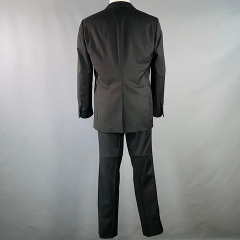 JOHN VARVATOS Size 40 Regular Black Wool Twill Notch Lapel Suit