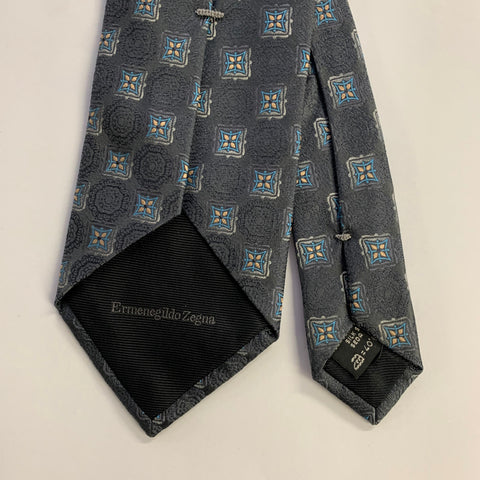 ERMENEGILDO ZEGNA  One Size Grey Blue Silk Tie