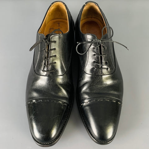 KITON Size 8.5 Black Leather Oxford Lace Up Shoes