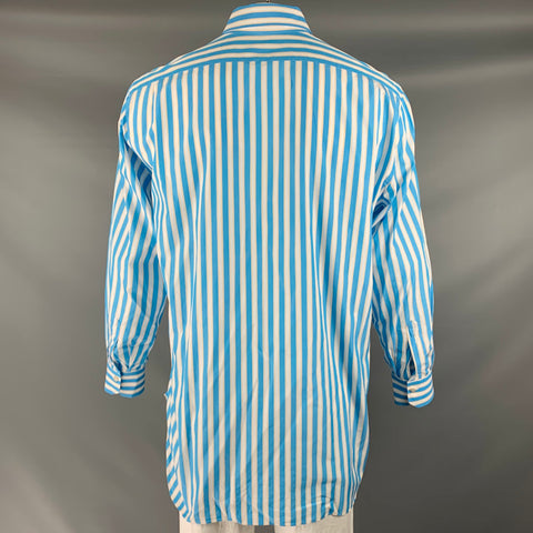 KITON Size L Blue White Stripe Cotton Button Up Long Sleeve Shirt
