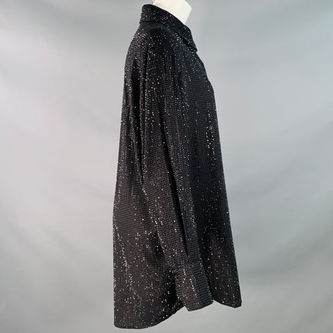 Chemise boutonnée noire en viscose ornée de perles à col étalé RETROFETE Taille S