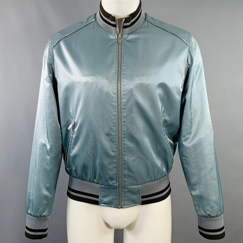MAISON MARGIELA Size S Blue Grey Contrast Trim Satin Bomber Jacket