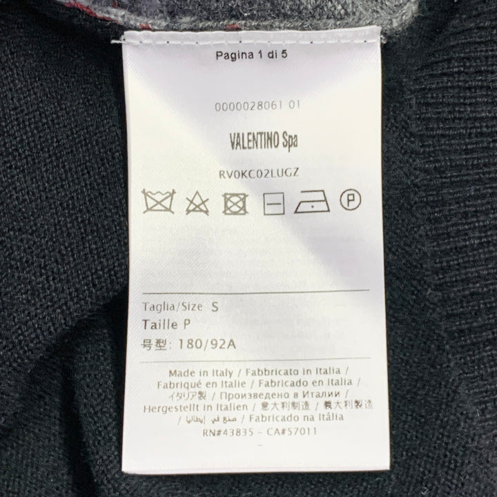 VALENTINO Size S Grey Black White Knit Camouflage Logo Cashmere Crew Neck Pullover