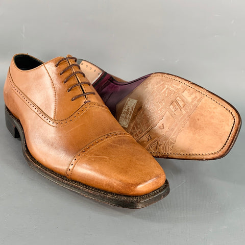 PAUL SMITH Size 8 Tan Perforated Leather Oxford Cap Toe Lace-Up Shoes