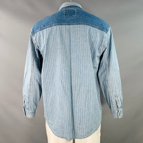 LEVI STRAUSS Size L Blue White Stripe Cotton Two Pockets Long Sleeve Shirt