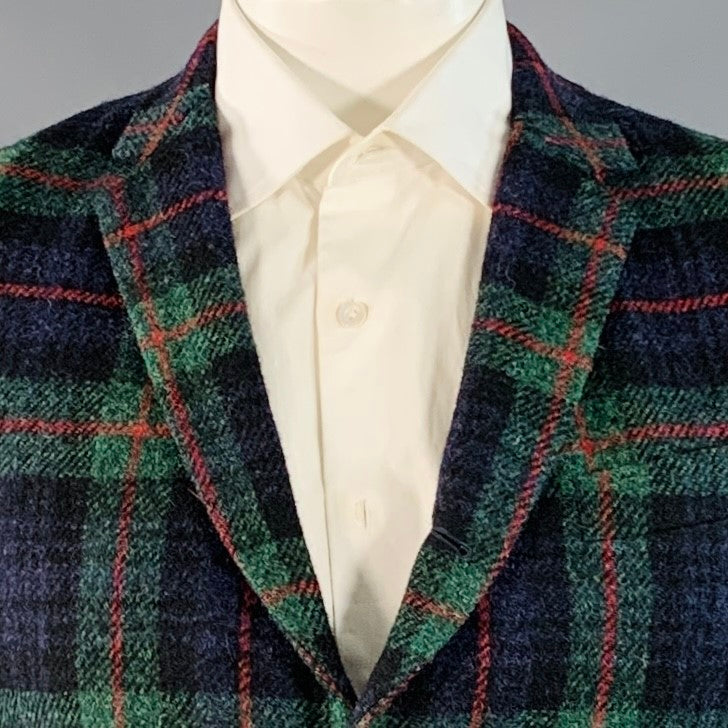 BLACK FLEECE Size 42 Regular Green Blue Red Plaid Wool Notch Lapel Sport Coat