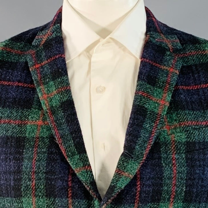 BLACK FLEECE Size 42 Regular Green Blue Red Plaid Wool Notch Lapel Sport Coat