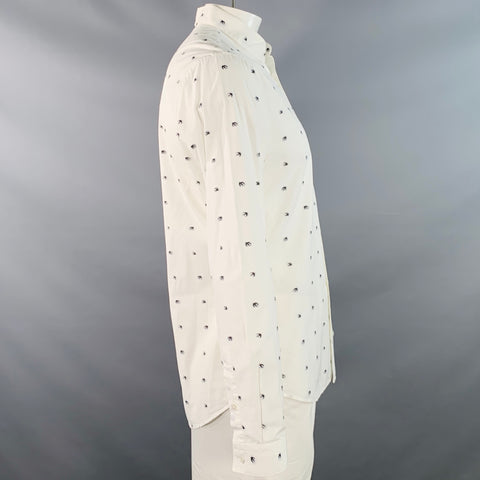 MCQ by ALEXANDER MCQUEEN Size L White Black Birds Cotton Long Sleeve Shirt