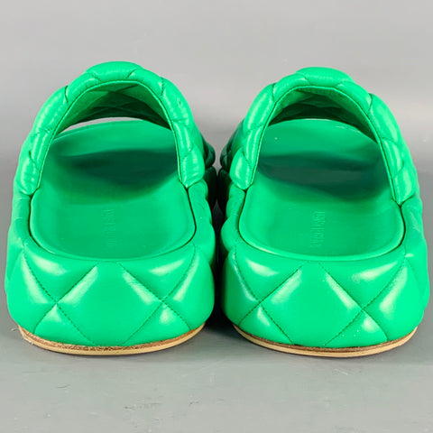BOTTEGA VENETA Size 7 Green Quilted Padded Lambskin Leather Slide Sandals