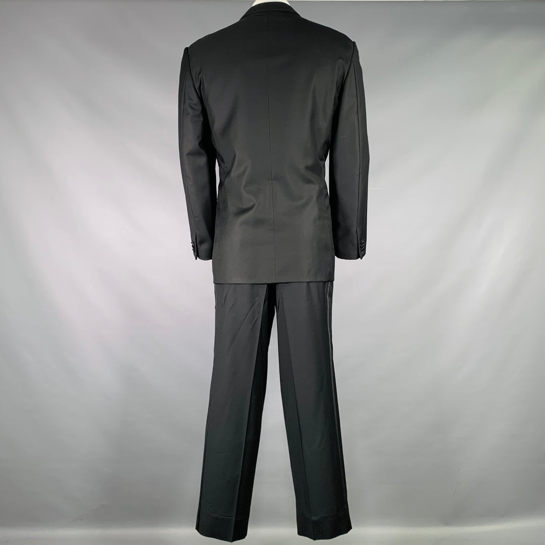 ERMENEGILDO ZEGNA Size 46 Black Wool Peak Lapel Tuxedo