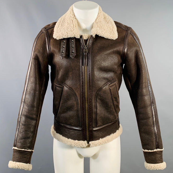 BARNEY'S NEW YORK Size S Brown Beige Leather Bomber Jacket