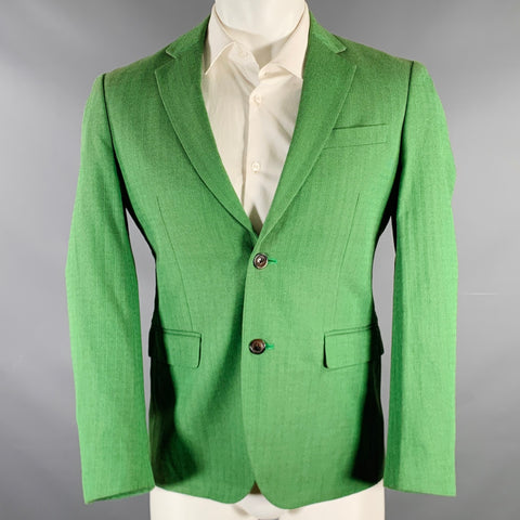 MR. GENTLEMAN Size 40 Green Herringbone Cotton Notch Lapel Sport Coat