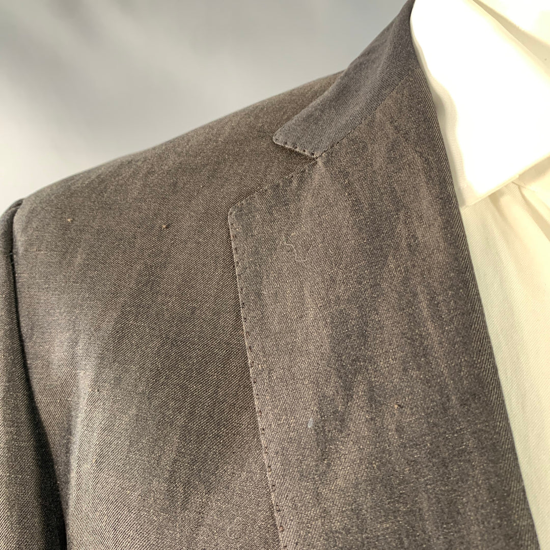 ERMENEGILDO ZEGNA Size 44 Regular Brown Silk Linen Twill Sport Coat