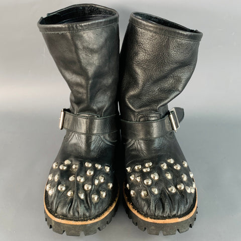 COMME des GARCONS Size 7 Black Leather Studded Pull On Engineer Boots