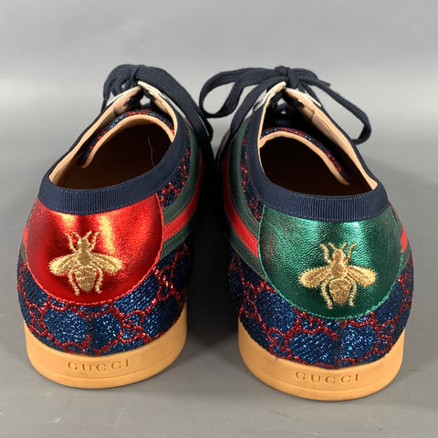 GUCCI Size 14 Blue Red A92738 14 -03H Monogram Lurex Low Top Sneakers