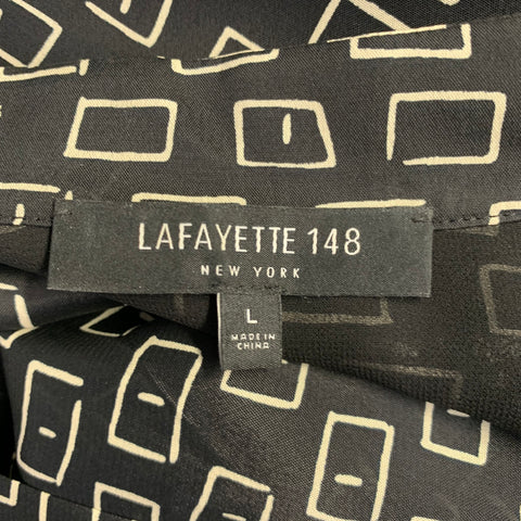 LAFAYETTE 148 Size L Black Cream Viscose Silk Rectangle Shirt Dress