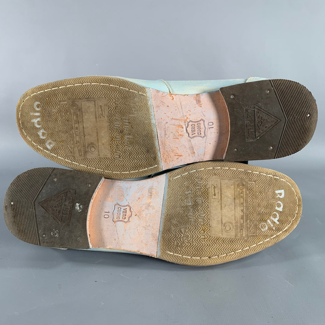 JOHN FLUEVOG Size 10 Light Blue Distressed Leather Penny Loafers