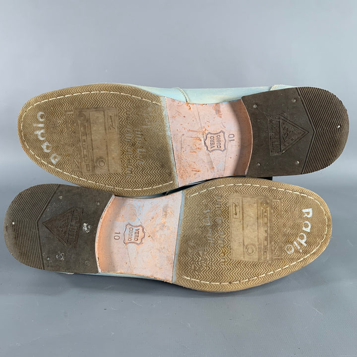 JOHN FLUEVOG Size 10 Light Blue Distressed Leather Penny Loafers