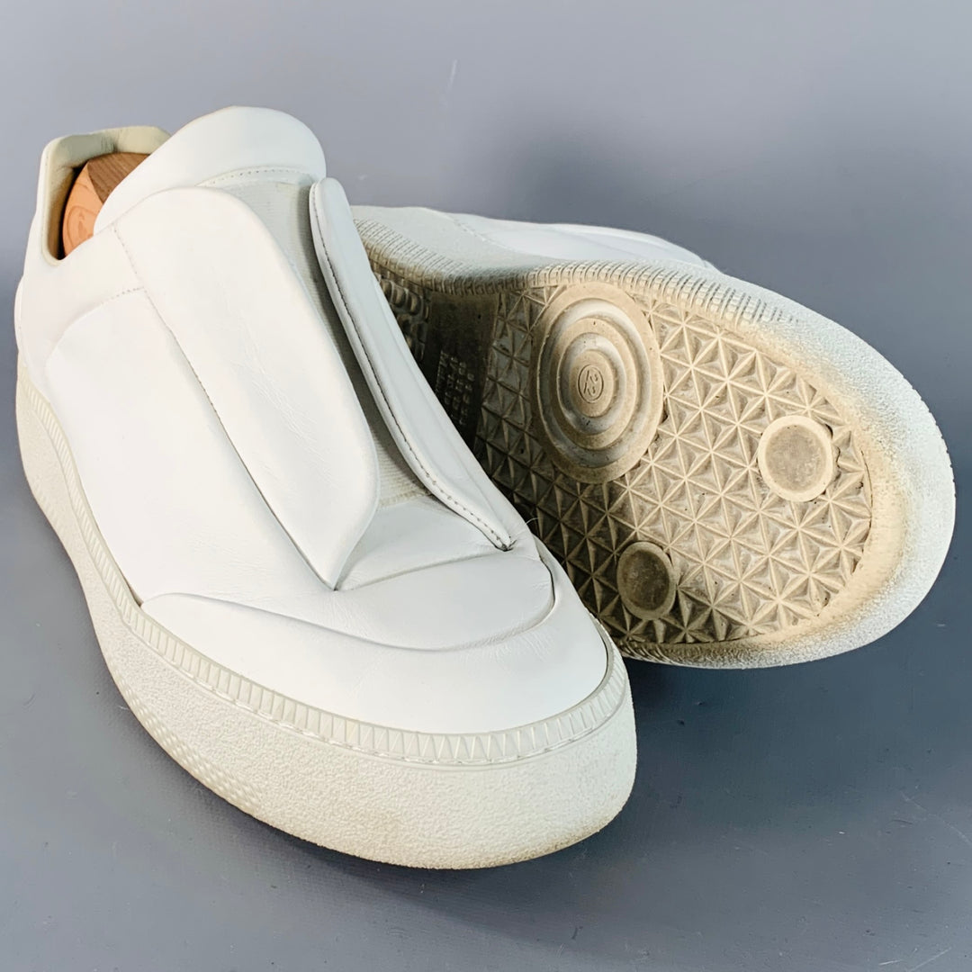 MAISON MARGIELA Size 8 White Leather Elastic Slip On Sneakers