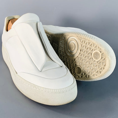 MAISON MARGIELA Size 8 White Leather Elastic Slip On Sneakers