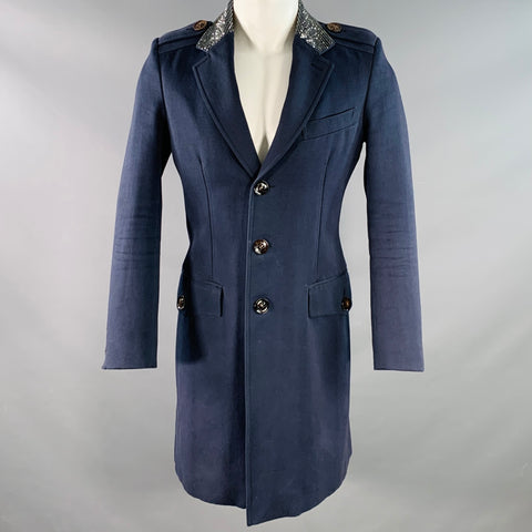 BURBERRY PRORSUM SS07 Size 38 Navy Rhinestone Cotton Wool Military Style Peacoat