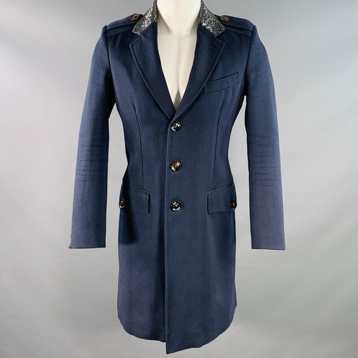 BURBERRY PRORSUM SS07 Size 38 Navy Rhinestone Cotton Wool Military Style Peacoat