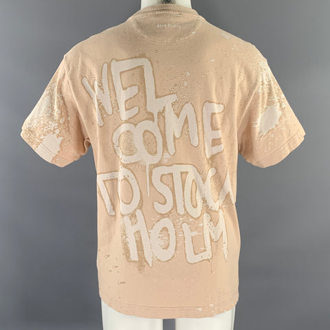 ACNE STUDIOS Size XXS Tan White Graphic Cotton Crew-Neck T-shirt