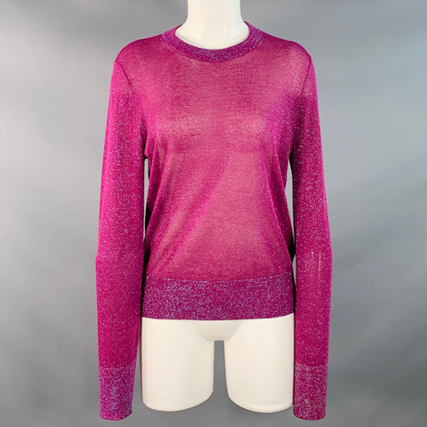 SIES MARJAN Size S Magenta Viscose Blend Metallic Crew Neck Pullover