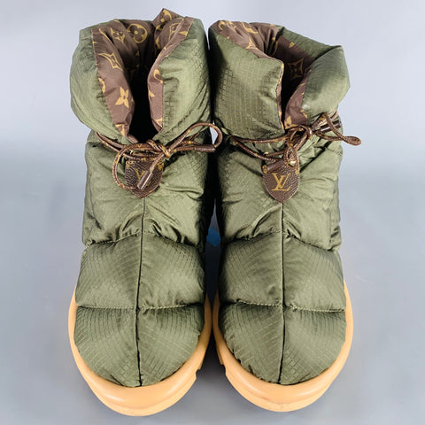 LOUIS VUITTON Size 8 Pillow Comfort Green Brown Nylon Monogram Boots