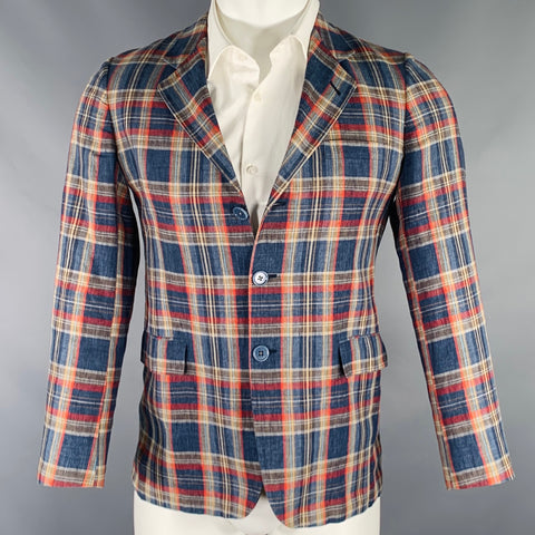 BURBERRY LONDON Size XXS Blue Multi Color Plaid Linen Sport Coat