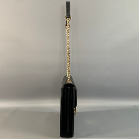 GUCCI Black Gold Pebble Grain Leather Cross Body Shoulder Handbag