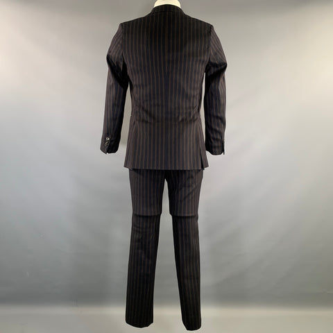 DRIES VAN NOTEN Chest Size 38 Navy Brown Stripe Wool Blend 31 30 Suit