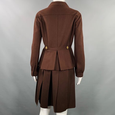 MIU MIU Size 8 Brown Wool Nylon Pleated Skirt Suit