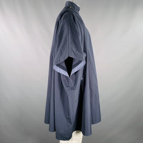 THIERRY MUGLER One Size Navy Light Blue Cotton Blend Snaps Poncho Coat