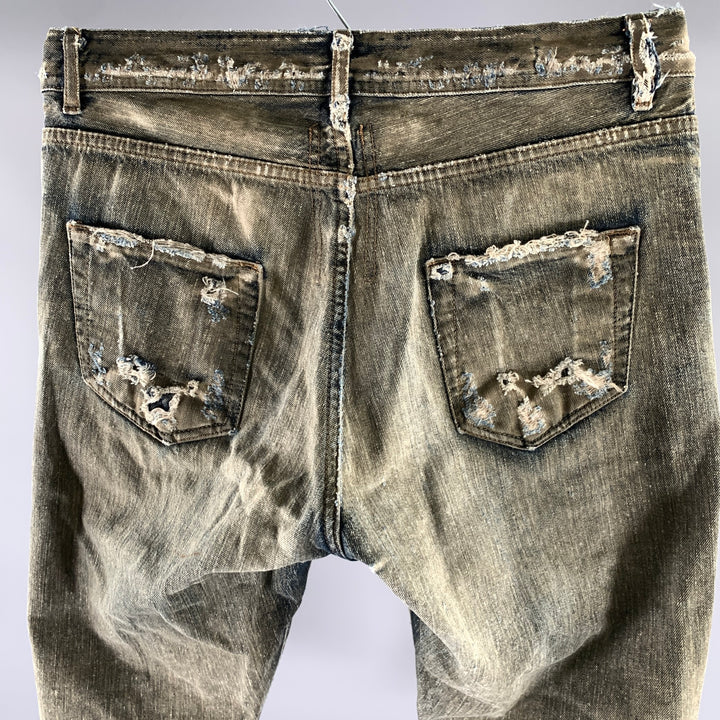 RICK OWENS Size 31 Tan Blue Distressed Cotton Shorts