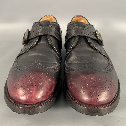 DSQUARED2 Size 11 Black Burgundy Perforated Leather Wingtip Loafers