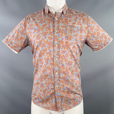 DESCENDANT OF THIEVES Size M Grey Orange Floral Cotton Short Sleeve Shirt