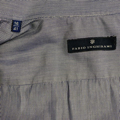 FABIO INGHIRAMI Size L Blue White Stripe Cotton One Pocket Short Sleeve Shirt