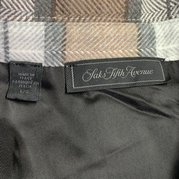 SAKS FIFTH AVENUE Size L Brown Grey Cream Plaid Cotton Shirt Jacket