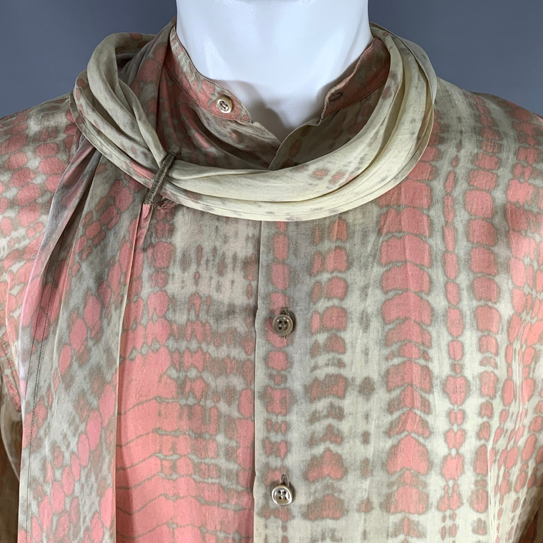 ALEXANDER MCQUEEN Size M Khaki Pink Dyed Silk Nehru Collar Long Sleeve Shirt