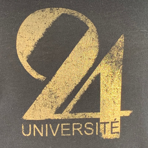 SAINT LAURENT Size XS 24 UNIVERSITE Black Gold Graphic Cotton Short Sleeve T-shirt