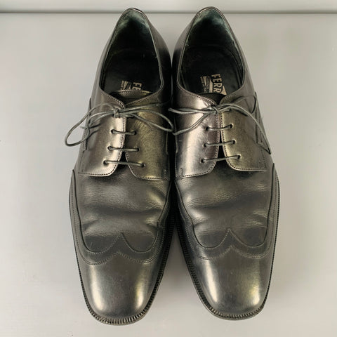 SALVATORE FERRAGAMO Size 10 Black Wingtip Leather Square Toe Lace-Up Shoes