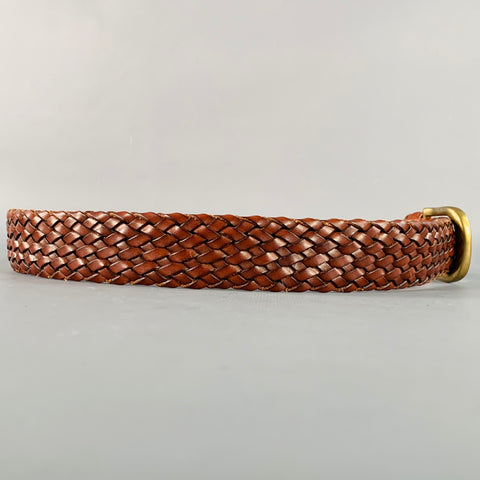 CROCKETT & JONES Size 34 Brown Brass Braided Leather Belt