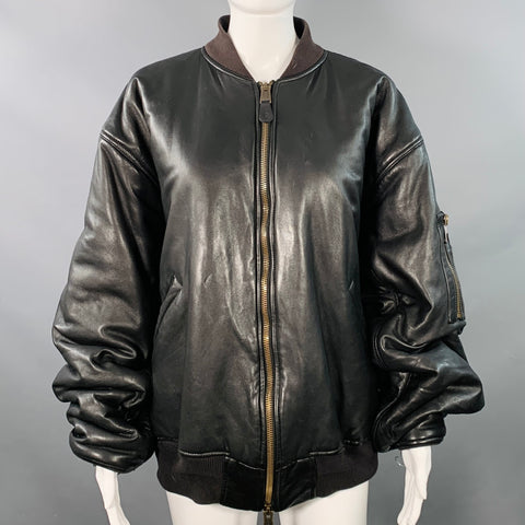 BALENCIAGA 2024 Size S Black Lambskin Leather Oversized Bomber Jacket