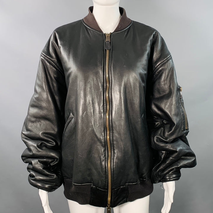 BALENCIAGA 2024 Size S Black Lambskin Leather Oversized Bomber Jacket