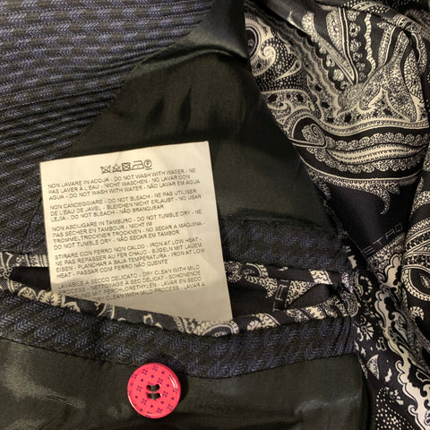 ETRO Chest Size 42 Black Navy Jacquard Wool Silk Peak Lapel Sport Coat
