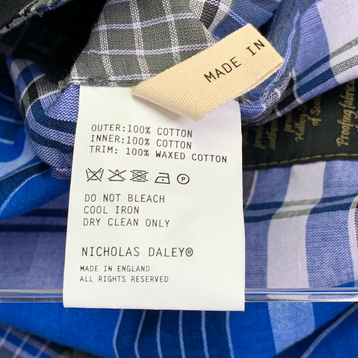 NICHOLAS DALEY Size M Blue Brown Plaid Cotton Side Ties Shirt Jacket