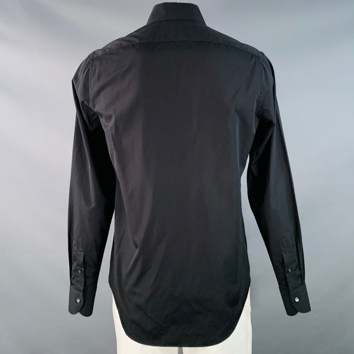 SUITSUPPLY Size L Black Egyptian Cotton Curved Cutaway Slim Fit Long Sleeve Shirt