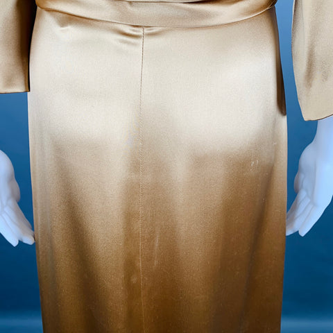 GUCCI Size 6 Gold Silk Ruched Short Sleeve Long Evening Gown